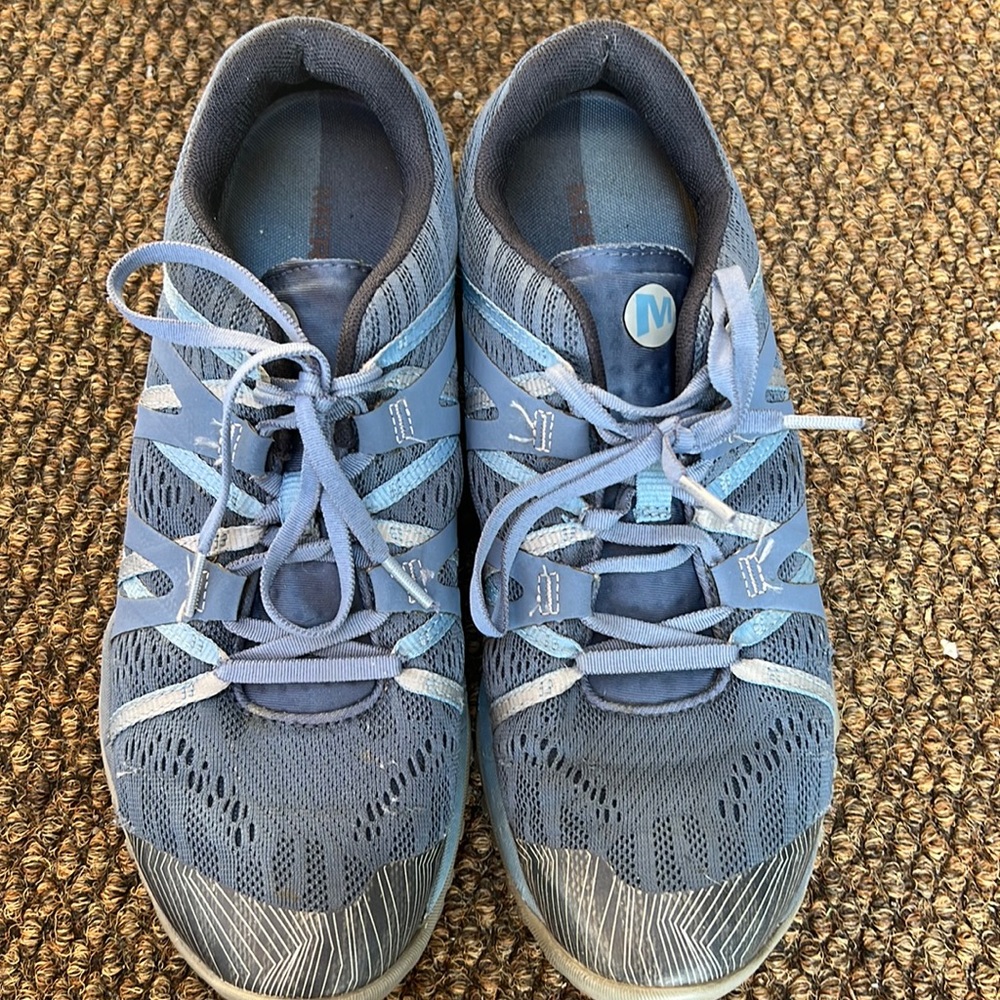 Merrell women's 10 sport shoe navy blue textile select grip sole  loop lace